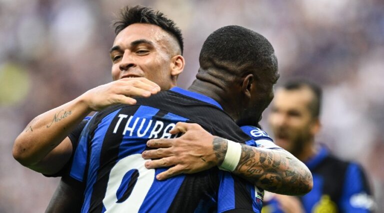 Marcus Thuram and Lautaro Martinez wear Inter