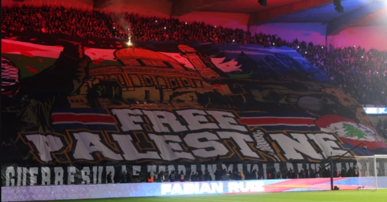 The Parc des Princes tifo for Palestine